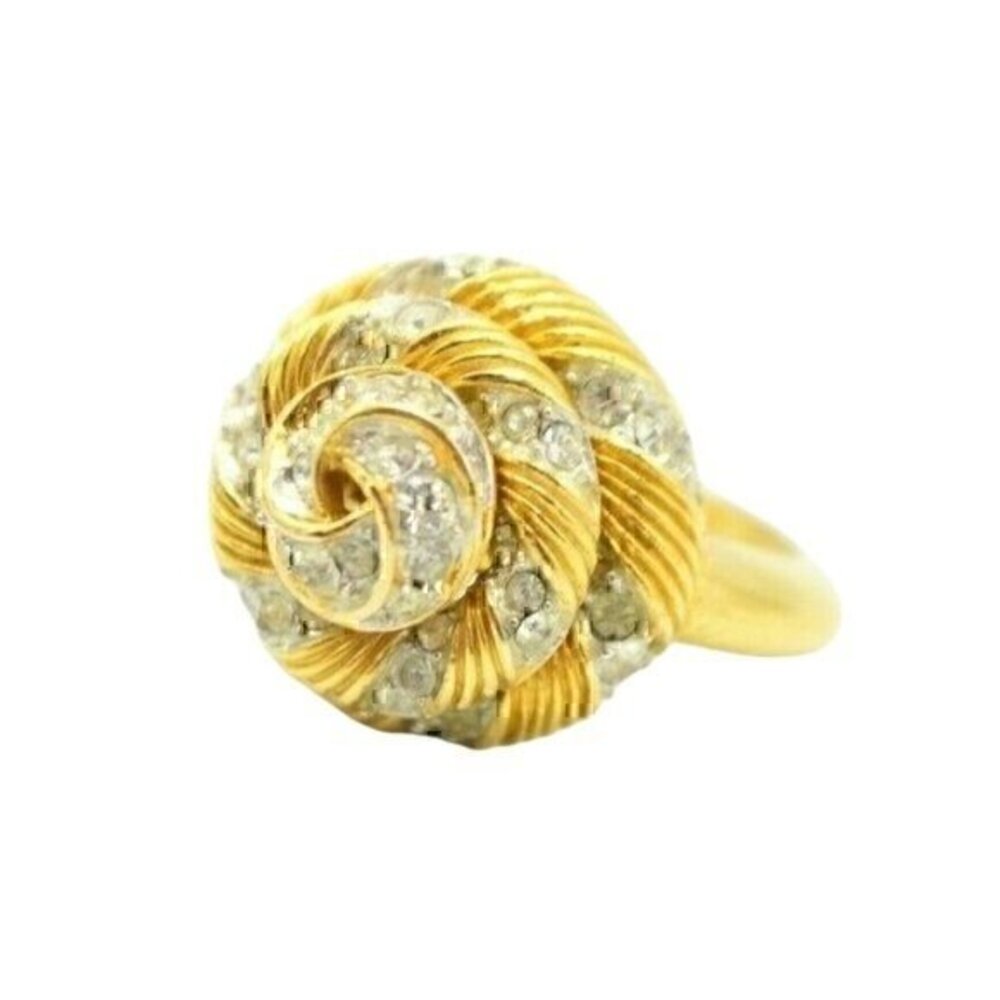 Crown Trifari Clear Rhinestone Gold Tone Spiral